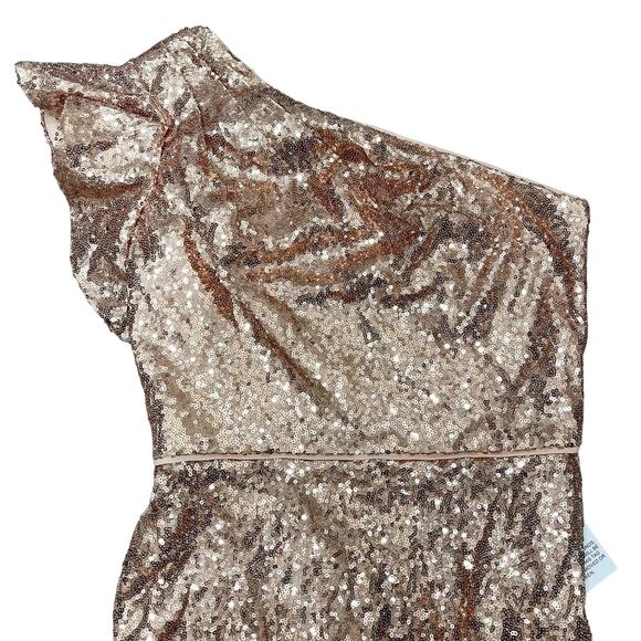 IEENA FOR MAC DUGGAL 49290 One Shoulder Ruffled Sequin Midi Dress Copper 4 NEW - Picture 5 of 10